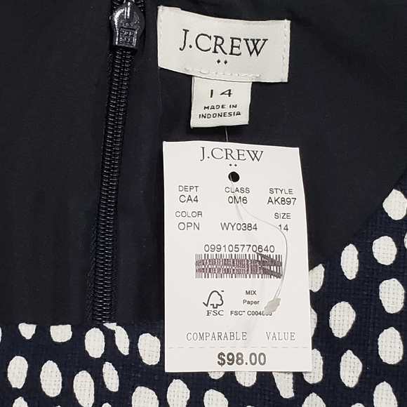 J Crew Cotton Polka Dot Sheath Dress Size 14 Knee Length Midi Sleeveless - Picture 5 of 12